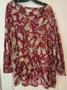 Fun2Fun Women’s Burgundy Paisley Tunic Top Flowy NWOT 3X Cottagecore Feminine